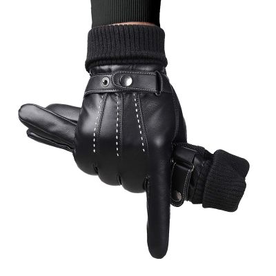 FUFU Gloves Mens Gloves PU Leather Touch Screen Outdoor Winter Gloves Driving Gloves