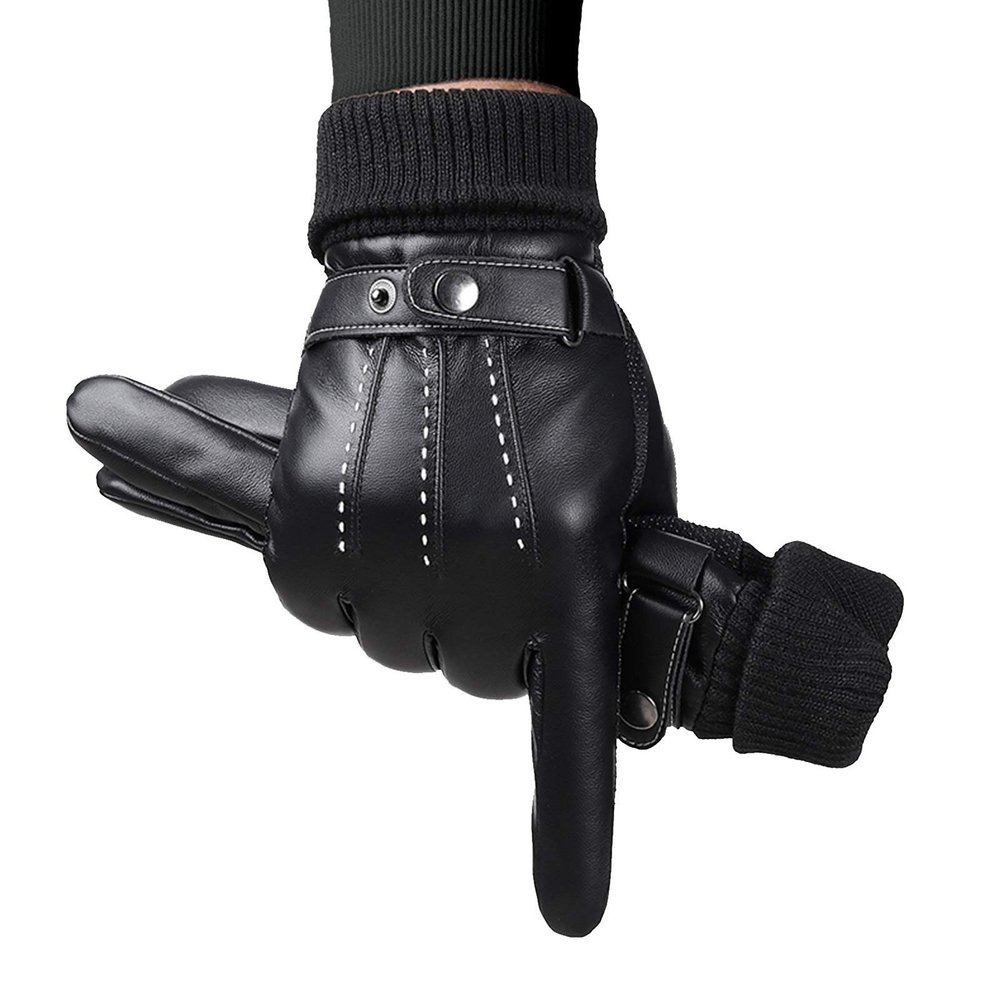 FUFU Gloves Mens Gloves PU Leather Touch Screen Outdoor Winter Gloves Driving Gloves