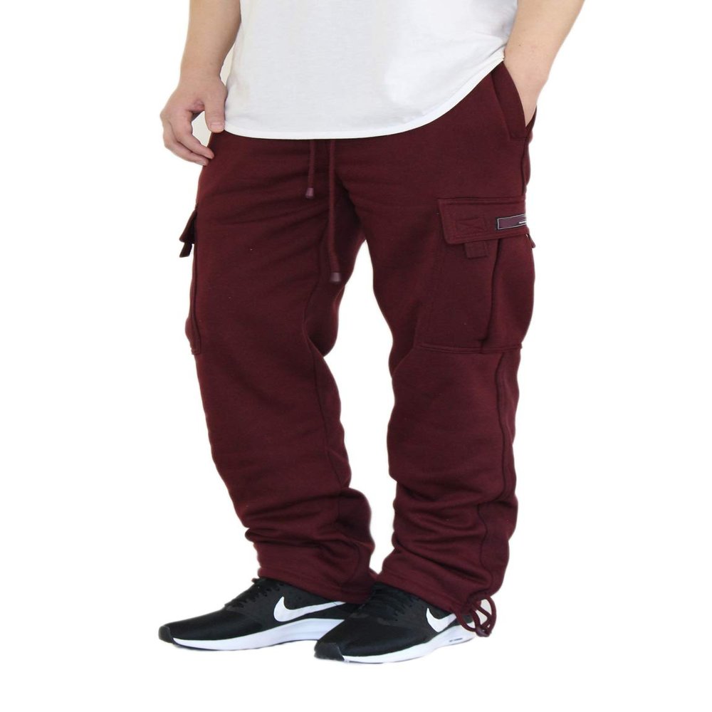 AIRNINE Men's Fleece Cargo Sweatpants Heavyweight S-6XL (Burgundy, Medium)