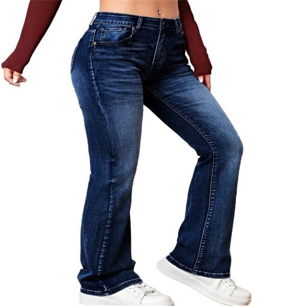 Andongnywell Women's Stretchy Skinny Bell Bottom Denim Pant Ripped Flare Jeans Western Mid Rise Boot Cut Jean Trousers (Blue,Large)
