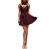 CASURESS Women Dress Summer V Neck Mini Floral Print Swing Dress Sleeveless Spaghetti Strap Skater Dresses with Belt (X-Large, Wine Red) view 3