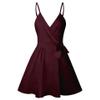 CASURESS Women Dress Summer V Neck Mini Floral Print Swing Dress Sleeveless Spaghetti Strap Skater Dresses with Belt (X-Large, Wine Red) view 4