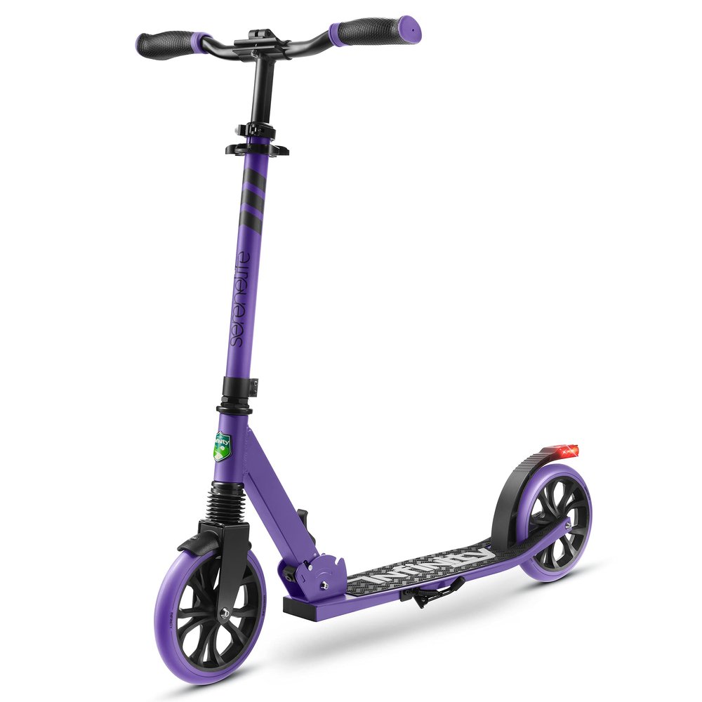Folding Kick Scooter for Adults and Kids Boys and Girls Freestyle Scooter with Big Wheels, 1-Kick Open Mechanism, Anti-Slip Rubber Deck and LED Light Folding Grips Handlebar Adjusts to 3 Heights