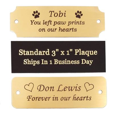 3" W x 1" H | Made In USA | Personalized Brass Name Plates | Custom Engraved Plaque for Trophy Award, Frame, Art Tag Label, Pet Urn Memorial, Military Flag Case, Shadow Box | Adhesive or Screws (Gold)