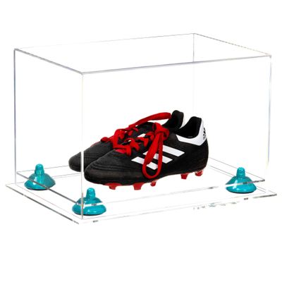 Better Display Cases Acrylic Kids Shoes Display Case - Medium Rectangle Box with Clear Case, Blue Risers and Clear Base 12" x 8.25" x 8" (A004, V41)