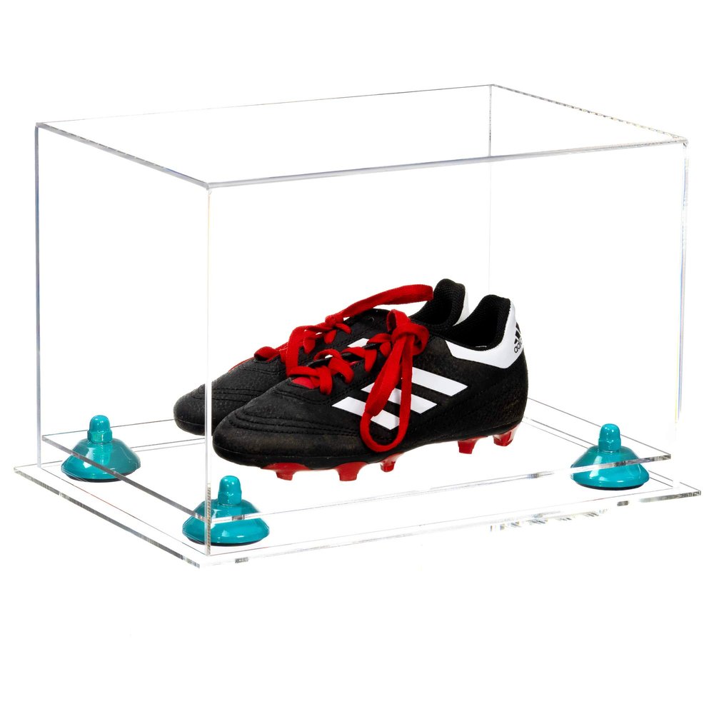 Better Display Cases Acrylic Kids Shoes Display Case - Medium Rectangle Box with Clear Case, Blue Risers and Clear Base 12" x 8.25" x 8" (A004, V41)