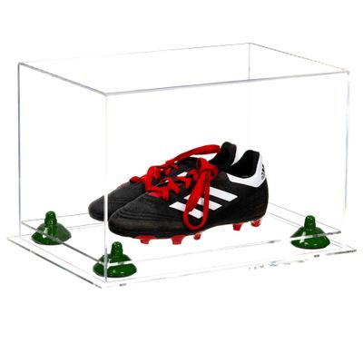 Better Display Cases Acrylic Kids Shoes Display Case - Medium Rectangle Box with Clear Case, Green Risers and Clear Base 12" x 8.25" x 8" (A004, V41)