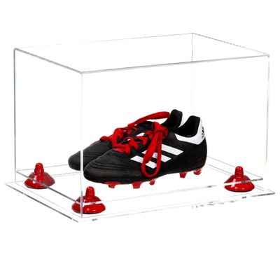 Better Display Cases Acrylic Kids Shoes Display Case - Medium Rectangle Box with Clear Case, Red Risers and Clear Base 12" x 8.25" x 8" (A004, V41)