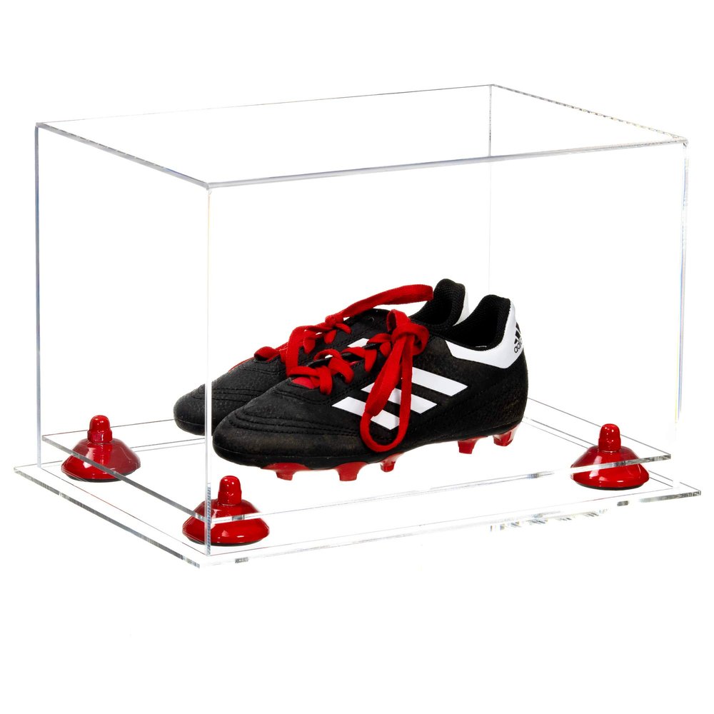 Better Display Cases Acrylic Kids Shoes Display Case - Medium Rectangle Box with Clear Case, Red Risers and Clear Base 12" x 8.25" x 8" (A004, V41)
