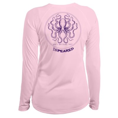 Spearfishing Octopus UV T-Shirt: UPF 50+ Long Sleeve Womens Sun Protection, Quick Dry Rash Guard Tee for Scuba Diving, Fishing, Swim, Outdoors: The Kraken: Pink - 2XL