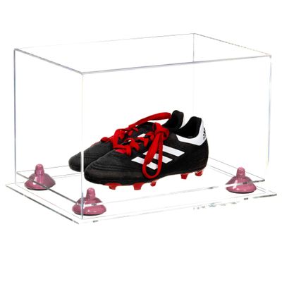 Better Display Cases Acrylic Kids Shoes Display Case - Medium Rectangle Box with Clear Case, Pink Risers and Clear Base 12" x 8.25" x 8" (A004, V41)