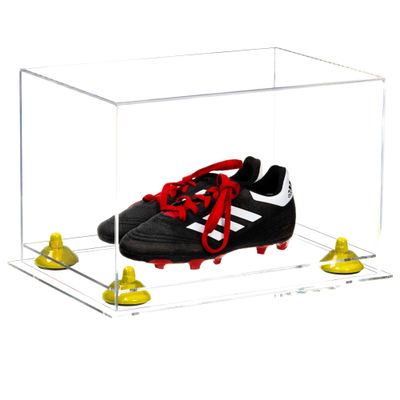 Better Display Cases Acrylic Kids Shoes Display Case - Medium Rectangle Box with Clear Case, Yellow Risers and Clear Base 12" x 8.25" x 8" (A004, V41)