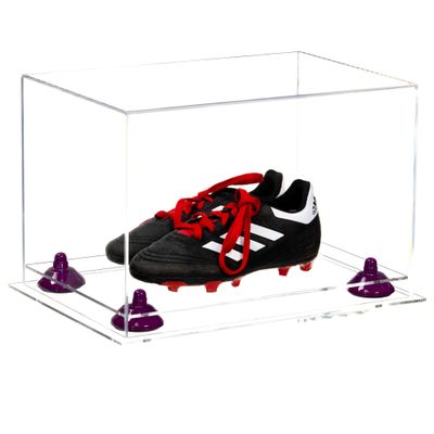 Better Display Cases Acrylic Kids Shoes Display Case - Medium Rectangle Box with Clear Case, Purple Risers and Clear Base 12" x 8.25" x 8" (A004, V41)