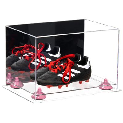 Better Display Cases Acrylic Kids Shoes Display Case - Medium Rectangle Box with Mirror Case, Pink Risers and Clear Base 12" x 8.25" x 8" (A004, V41)