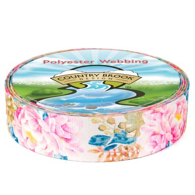 Country Brook Design - Watercolor Peonies Polyester Webbing (1 1/2 Inch, 10 Yards)