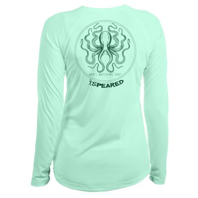 Spearfishing Octopus UV T-Shirt: UPF 50+ Long Sleeve Womens Sun Protection, Quick Dry Rash Guard Tee for Scuba Diving, Fishing, Swim, Outdoors: The Kraken: Seagreen - L