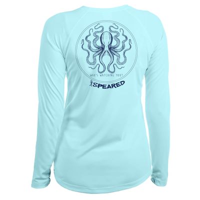 Spearfishing Octopus UV T-Shirt: UPF 50+ Long Sleeve Womens Sun Protection, Quick Dry Rash Guard Tee for Scuba Diving, Fishing, Swim, Outdoors: The Kraken: Lt. Blue - XL