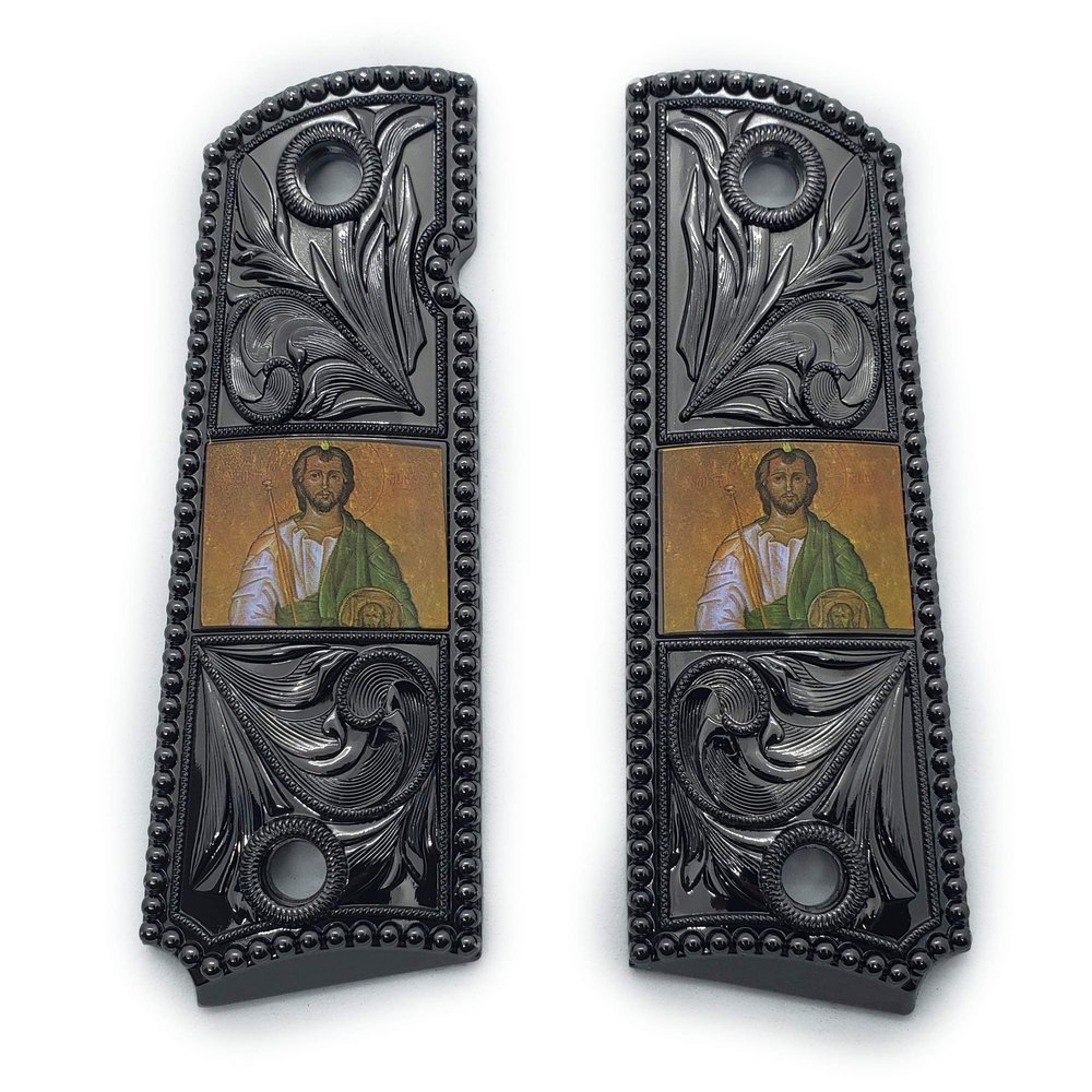 1911 Metal Grips Full Size Government/Commander Ambi Safety Cut - Screws Included - St Juda 1911 Pistol Grips Black Finish