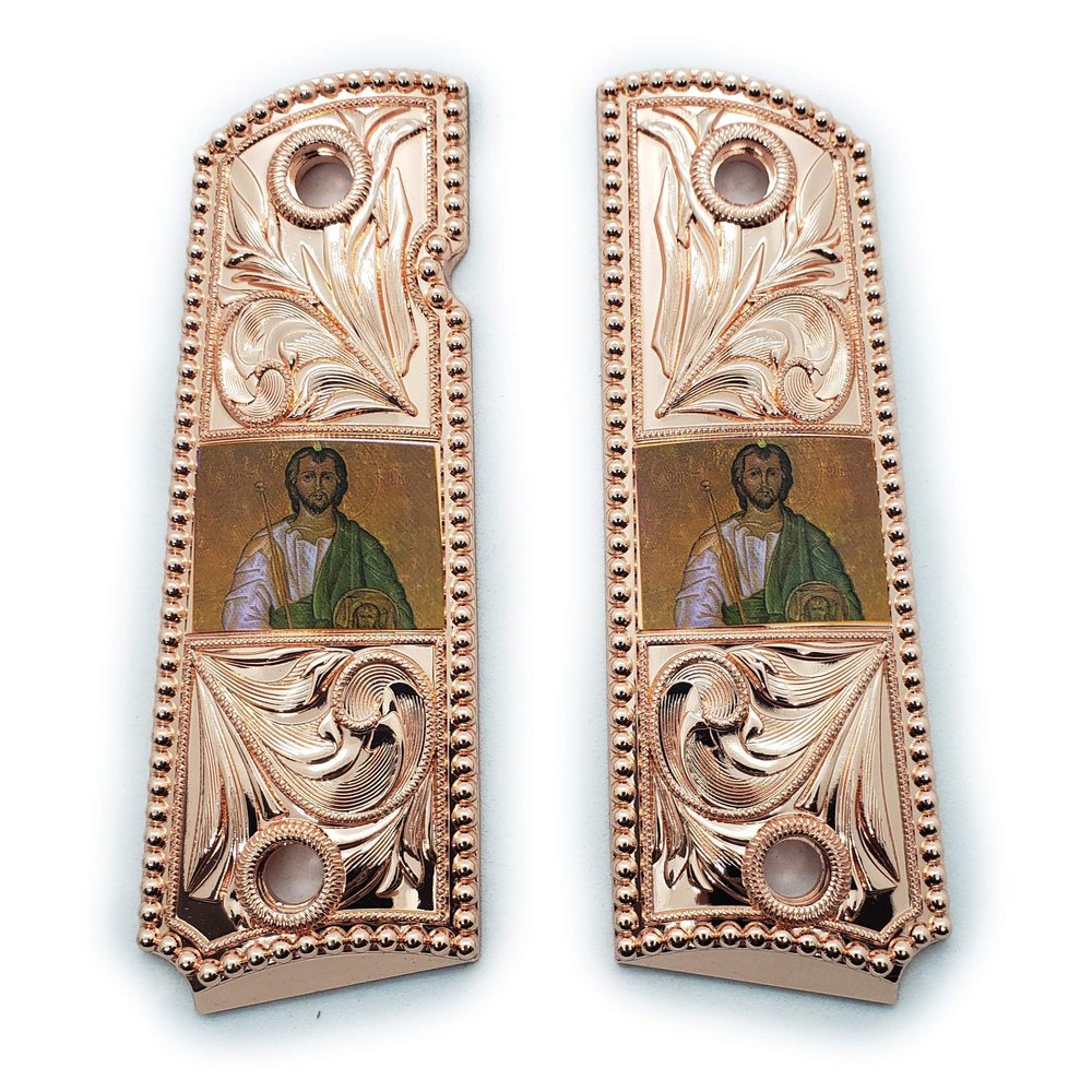 1911 Metal Grips Full Size Government/Commander Ambi Safety Cut - Screws Included - St Juda 1911 Pistol Grips Rose Gold Plated