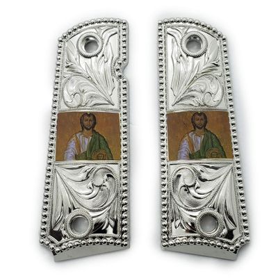 1911 Metal Grips Full Size Government/Commander Ambi Safety Cut - Screws Included - St Juda 1911 Pistol Grips Nickel Plated