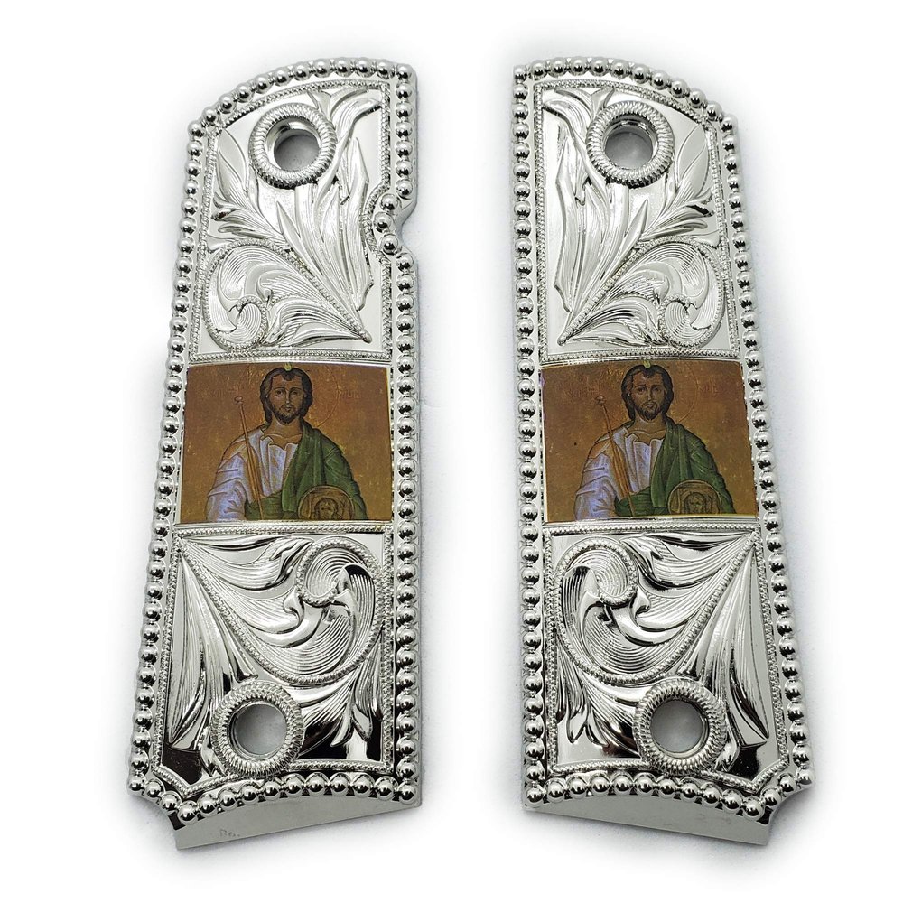 1911 Metal Grips Full Size Government/Commander Ambi Safety Cut - Screws Included - St Juda 1911 Pistol Grips Nickel Plated