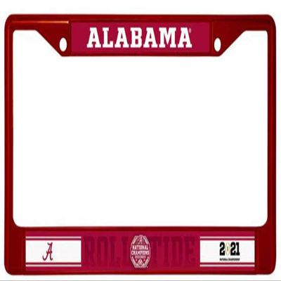 Alabama Crimson Tide 2020 National Champions Metal License Plate Chrome Maroon Frame