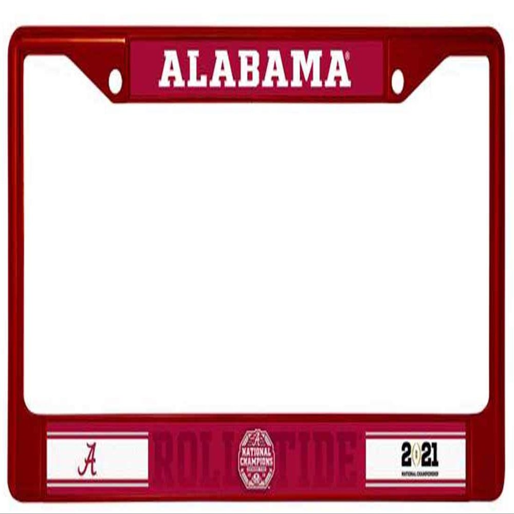 Alabama Crimson Tide 2020 National Champions Metal License Plate Chrome Maroon Frame