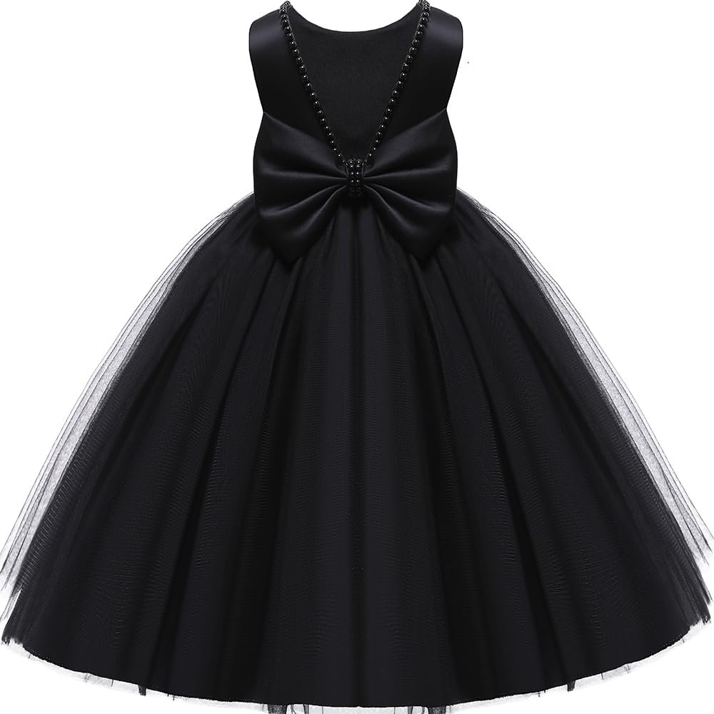 Black Flower Girl Dress,Toddler Party Wedding Christmas Earster Sleeveless Floor Length Tutu Tulle Dance Gown 5 Year Old