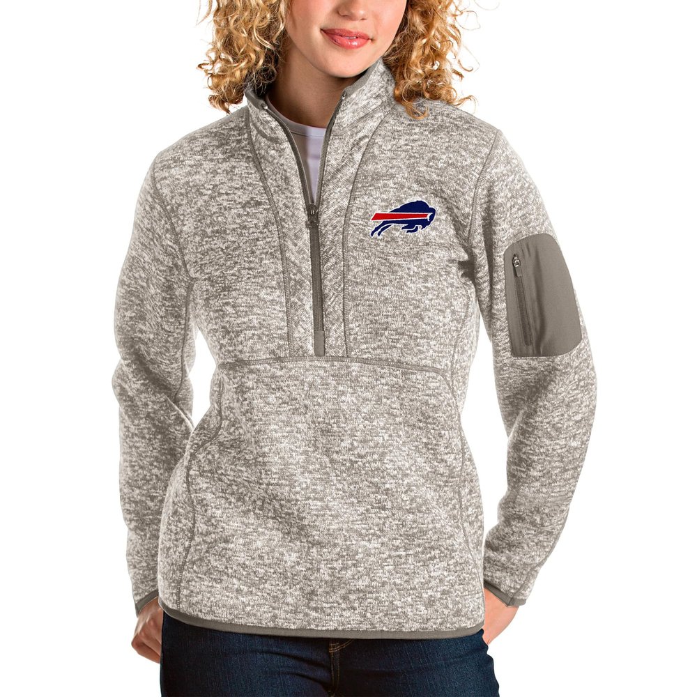 Antigua Women's Oatmeal Buffalo Bills Fortune Half-Zip Pullover Jacket