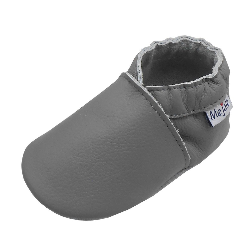 Mejale Baby Newborn Soft Sole Leather Shoes Infant Toddler Crawling Slippers Boys Girls Walking Moccasins(0-6 Months, Light Grey, S)