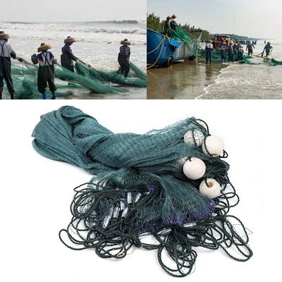 DYRABREST Green Fishing Gill Nets Hand Made Beach Seine Drag Nets Fishing Equipment Trammel Net with PVC Foam Float Bobbers and Lead Sinkers (3x20M(10x65FT))