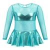 easyforever Girls See-Through Long Sleeve Keyhole Back Ruffle Dance Leotards Jumpsuit Latin Ballet Dancewear Lake Green 12 view 1