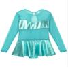 easyforever Girls See-Through Long Sleeve Keyhole Back Ruffle Dance Leotards Jumpsuit Latin Ballet Dancewear Lake Green 12 view 3