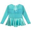 easyforever Girls See-Through Long Sleeve Keyhole Back Ruffle Dance Leotards Jumpsuit Latin Ballet Dancewear Lake Green 12 view 4