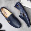 Asifn Mens Leather Driving Loafer Lightweight Slip-on Breathable Walking Boat Shoes Flat Slippers Outdoor Moccasin 11-11.5 Blue view 3