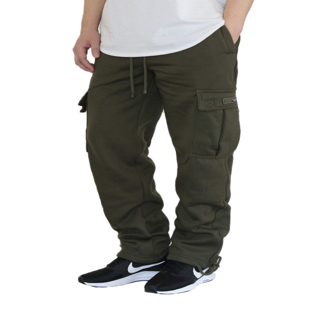 AIRNINE Men's Fleece Cargo Sweatpants Heavyweight S-6XL (Olive, X-Large)