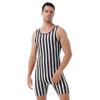 ACSUSS Mens Striped Wrestling Singlet Boxer Bodysuit Weight Lifting Stretchy Leotard Shapewear Black&White Large view 2