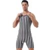 ACSUSS Mens Striped Wrestling Singlet Boxer Bodysuit Weight Lifting Stretchy Leotard Shapewear Black&White Large view 3