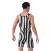 ACSUSS Mens Striped Wrestling Singlet Boxer Bodysuit Weight Lifting Stretchy Leotard Shapewear Black&White Large view 4