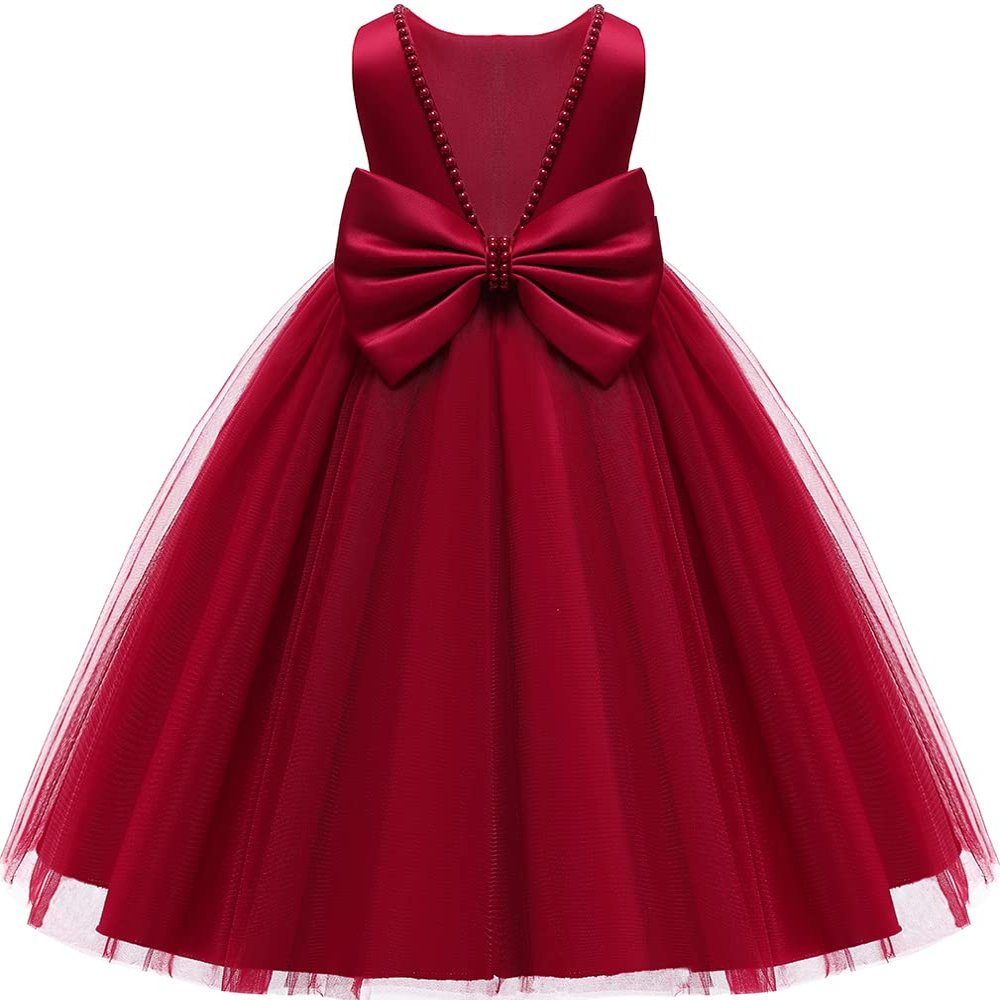 Baby Girl Red Dress,Party Christmas Earster Wedding Flower Sleeveless Floor Length Tutu Tulle Dance Birthday Gown 2t