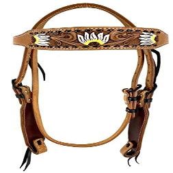 Showman Argentina Cow Leather Browband Headstall w/Sunflowers