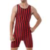 ACSUSS Mens Striped Wrestling Singlet Boxer Bodysuit Weight Lifting Stretchy Leotard Shapewear Red&Black Medium view 1