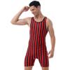 ACSUSS Mens Striped Wrestling Singlet Boxer Bodysuit Weight Lifting Stretchy Leotard Shapewear Red&Black Medium view 2