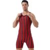 ACSUSS Mens Striped Wrestling Singlet Boxer Bodysuit Weight Lifting Stretchy Leotard Shapewear Red&Black Medium view 3