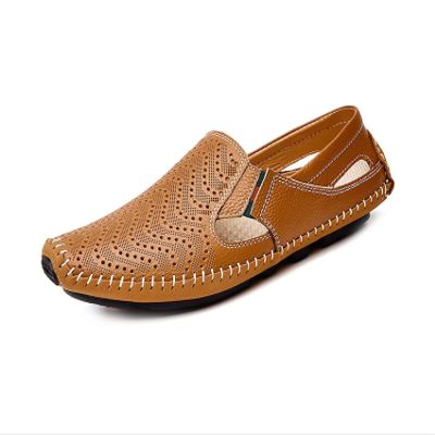 Asifn Mens Leather Driving Loafer Lightweight Slip-on Breathable Walking Boat Shoes Flat Slippers Outdoor Moccasin 6.5-7 Brown