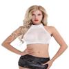 JEATHA Women's Sheer Mesh Criss Cross Bustier Crop Tops Sleeveless Mock Neck T-Shirts Blouse Vest White Type A Medium view 1