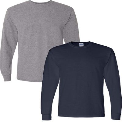 Gildan Men's DryBlend Long Sleeve T-Shirt, Style G8400, 2-Pack MED-Graphiteheather+Navy