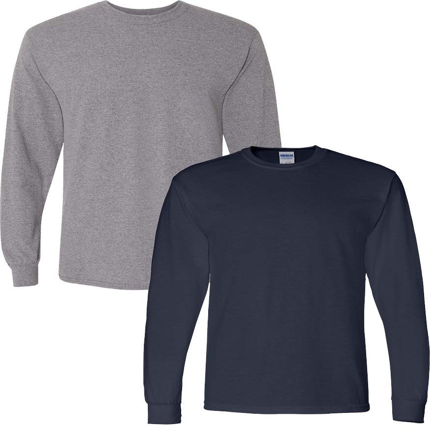 Gildan Men's DryBlend Long Sleeve T-Shirt, Style G8400, 2-Pack MED-Graphiteheather+Navy