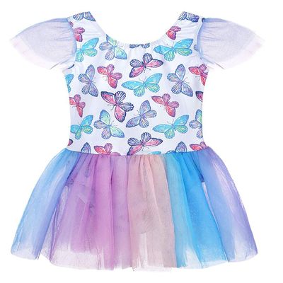 Belovance Girls Ballet Gymnastics Dance Tutu Skirted Dress sz 8-9 Gymnastic Flutter Sleeve Skirt (Rainbow Butterfly, 8-9 Years)