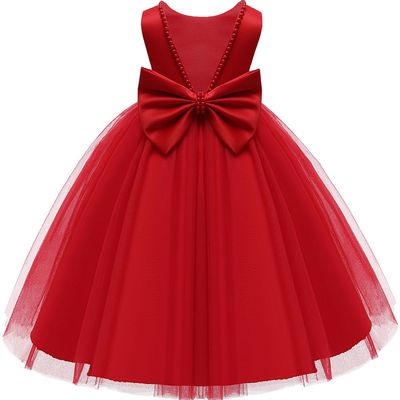 Toddler Girl Birthday Dress, Red Party Wedding Flower Christmas Earster Sleeveless Floor Length Tutu Tulle Dance Gown 4 Years Old
